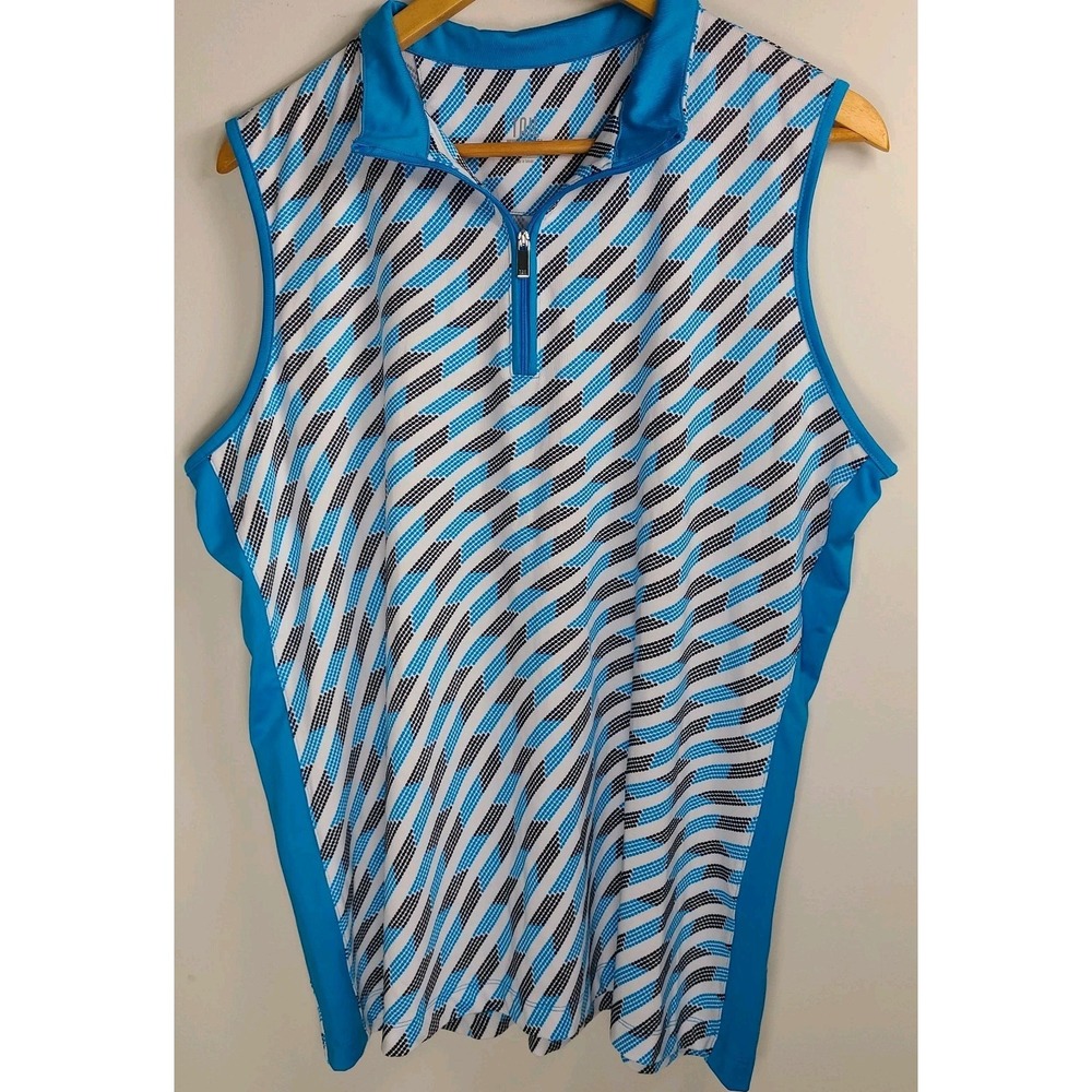 TAIL White Label Sleeveless Golf Top XXL Blue Geometric Zip Neck EUC Stretch